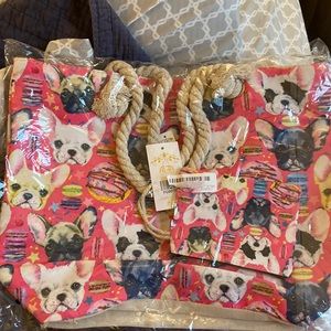 NEW NEVER USED French Bulldog Bag with Matching Wallet